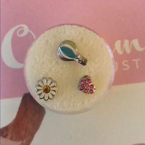 Origami owl daisy, heart& hot air ballon charm
